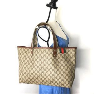 Authentic Gucci brown monogram GG coated canvas tote bag